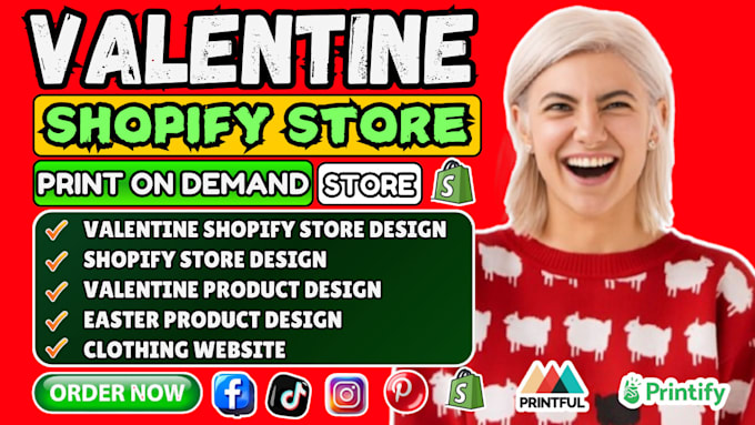 Gig Preview - Build 7 figure valentine shopify store valentine flyer postcard print design