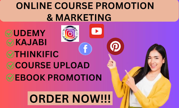 Gig Preview - Do online course promotion udemy course thinkific kajabi sales funnel setup