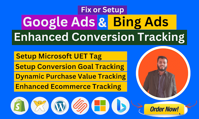 Gig Preview - Fix or setup microsoft bing ads uet tag and google ads conversion goal tracking