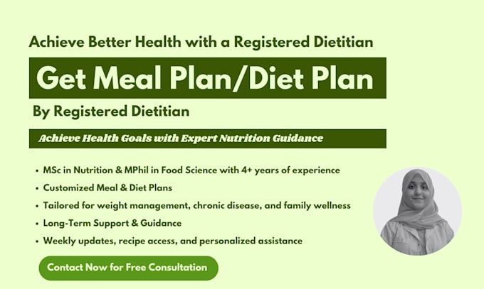 Gig Preview - Be your  dietitian and nutritionist and design meal plan or diet plan for you