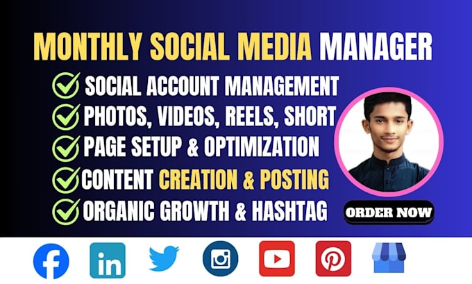 Gig Preview - Be your social media manager for monthly social media management