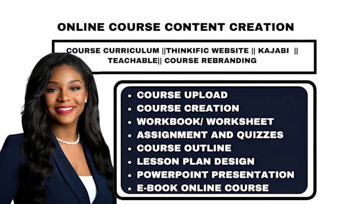 Gig Preview - Create online course content, elearning course, course curriculum on thinkific