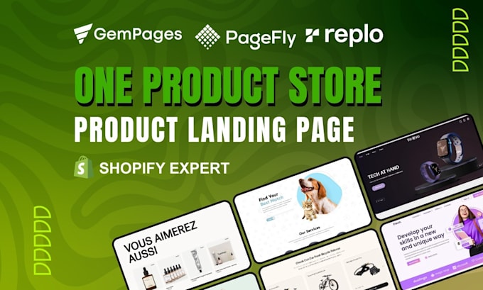 Gig Preview - Create, redesign shopify one product store by replo, pagefly, instant, gempages