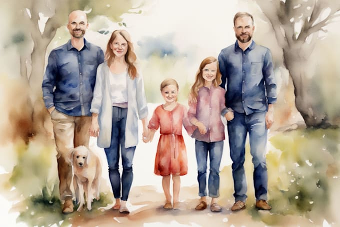 Gig Preview - Create amazing family portrait watercolor portrait