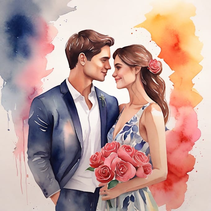 Gig Preview - Create custom couple portrait with watercolor