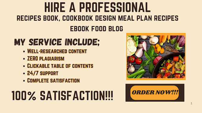 Gig Preview - Write recipes book, cookbook design meal plan recipes ebook food blog