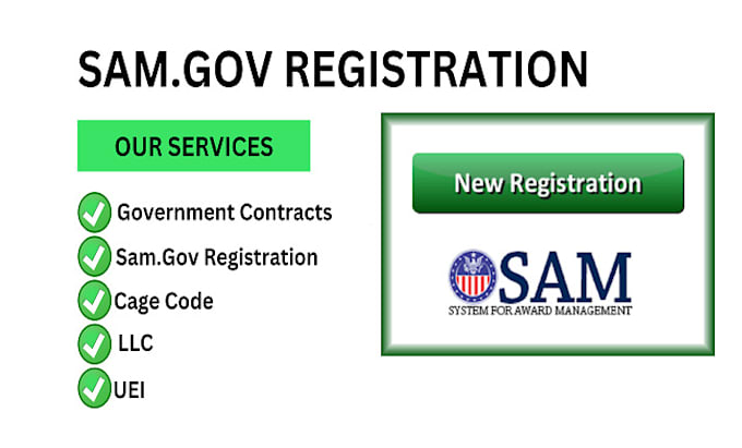 Gig Preview - Do sam gov registration, uei, cage code, llc and government contract