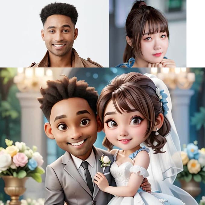 Gig Preview - Generate an ai cute wedding picture caricature for couple