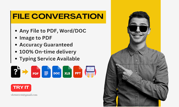 Gig Preview - Convert any file to PDF, word, doc, PPT and manaully typing