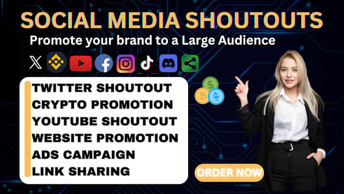 Bestseller - shoutout promote website share link to 100m yt twitter ig app crypto user