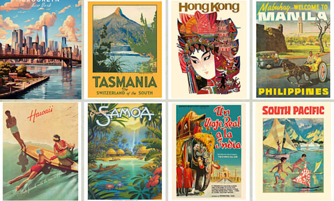 Bestseller - design a stunning vintage travel poster vintage cartoon flyer movie retro poster