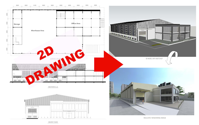 Gig Preview - Create exterior 3d model and realistic rendering from your drawing