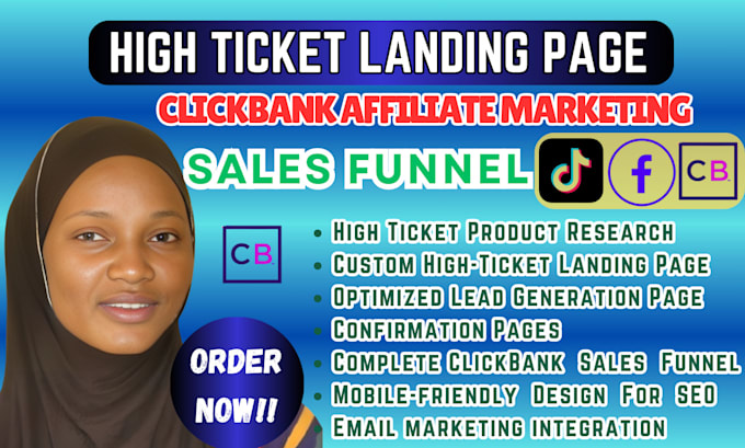 Gig Preview - Build high ticket landing page clickbank affiliate marketing sales funnel