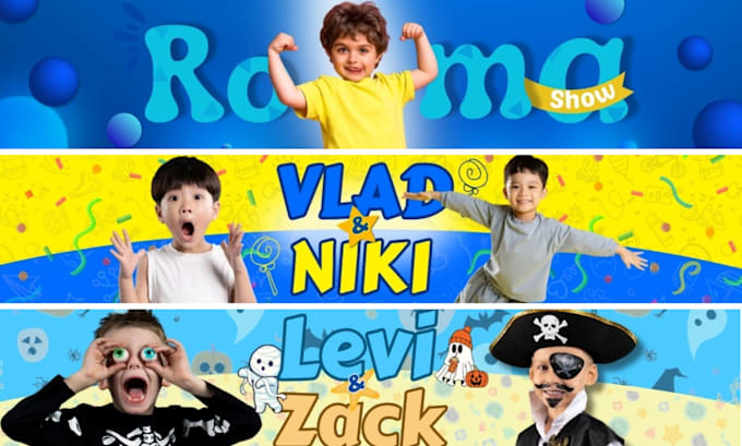 Gig Preview - Design fun youtube kids banners custom yt kids banners