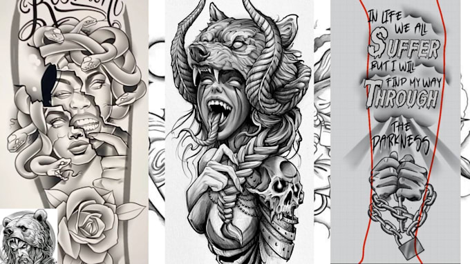 Gig Preview - Custom realistic tattoo design traditional tattoo sleeve japanese tattoo artist