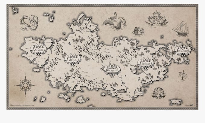 Gig Preview - Fantasy map illustration, dnd map, toikein board games vector site map city hunt