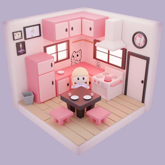 Gig Preview - Create 3d cute lowpoly small interior or model for you