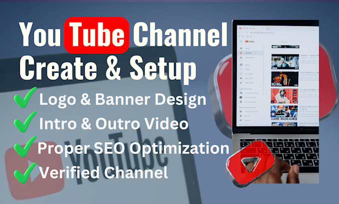 Bestseller - do youtube channel create and setup with logo, banner, intro, outro