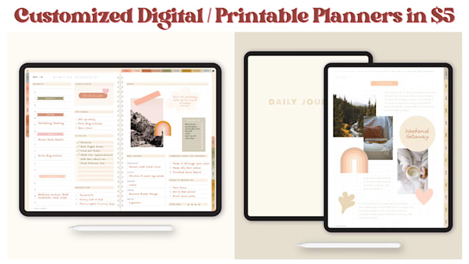 Gig Preview - Create custom printable or digital planner, journals, calendars or trackers