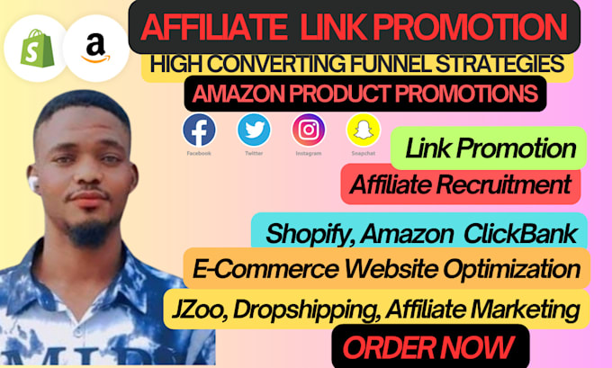 Gig Preview - Shopify jvzoo affiliate dropshiping marketing clickbank affiliate link promotion