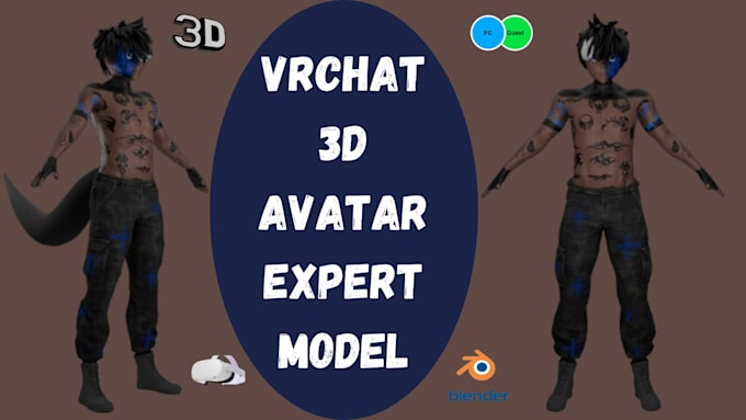 Gig Preview - Model a well detailed 3d model vrchat avatar furry avatar anime vtuber for vrc