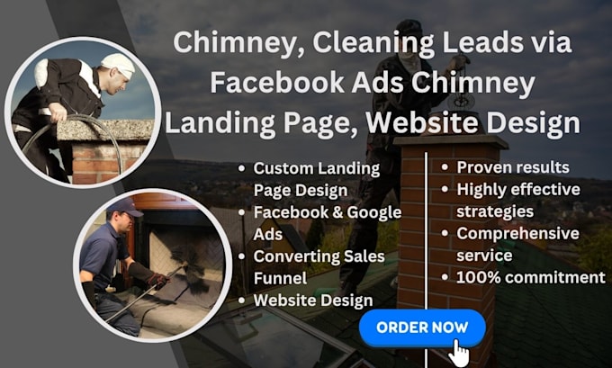 Gig Preview - Chimney, cleaning leads via facebook ads chimney landing page, website design