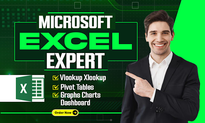 Gig Preview - Create excel vlookup, xlookup, pivot tables, graphs, charts, dashboard