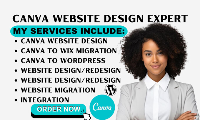 Gig Preview - Design website with canva migrate canva website to wix or wordpress canva