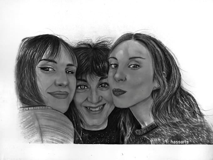 Gig Preview - Draw unique realistic pencil couple or family portrait drawing