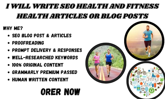 Gig Preview - Write seo health and fitness  health articles or blog posts