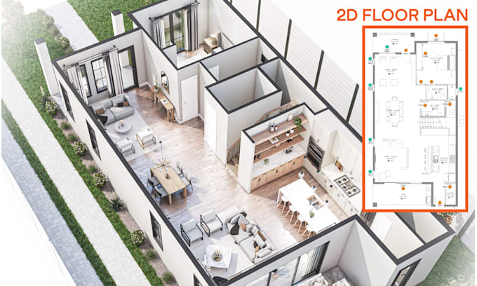 Gig Preview - Our agency will convert your 2d drawings into realistic 3d floor plans