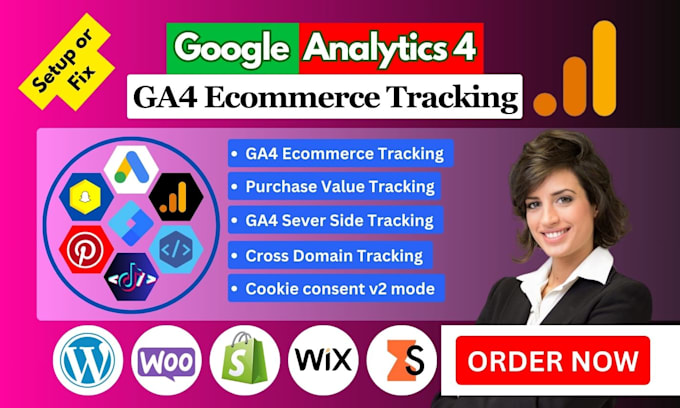 Gig Preview - Setup google analytics 4 ga4 ecommerce tracking ga4 server side tracking