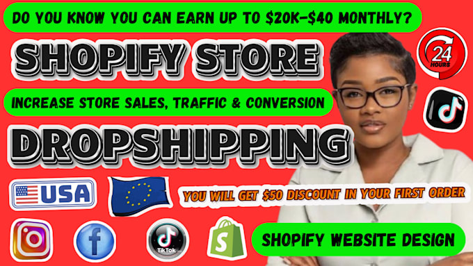 Gig Preview - Shopify website design and redesign, dropshipping store, shopify store design