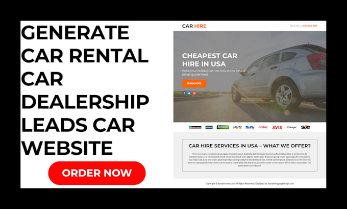 Gig Preview - Generate hot car rental leads car dealership lead design car rental landing page