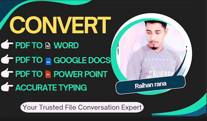 Gig Preview - Convert PDF to word, google docs,typing services