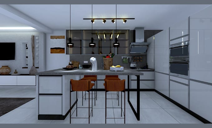 Gig Preview - Create stunning 3d interior design of your kitchen, bedroom, bathroom, and spa