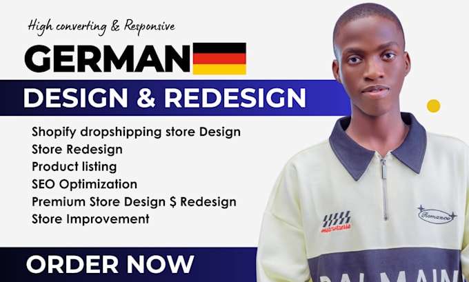 Gig Preview - Build german shopify dropshipping store, design and redesign shopify website