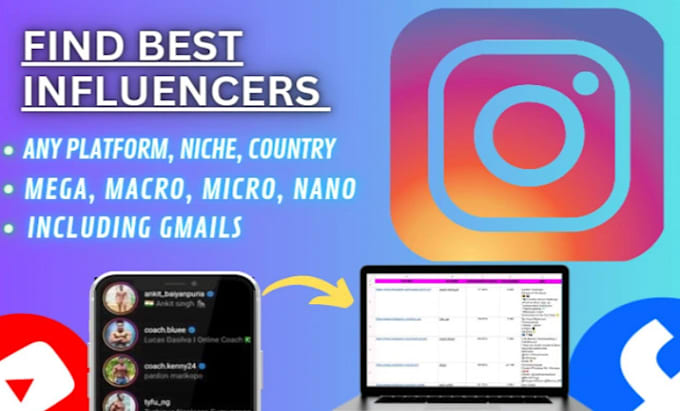 Gig Preview - Find instagram youtube tiktok influencers podcast email lead list