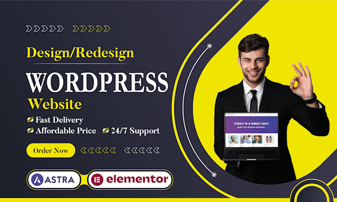 Gig Preview - Design, redesign, or clone wordpress website using astra pro theme and elementor