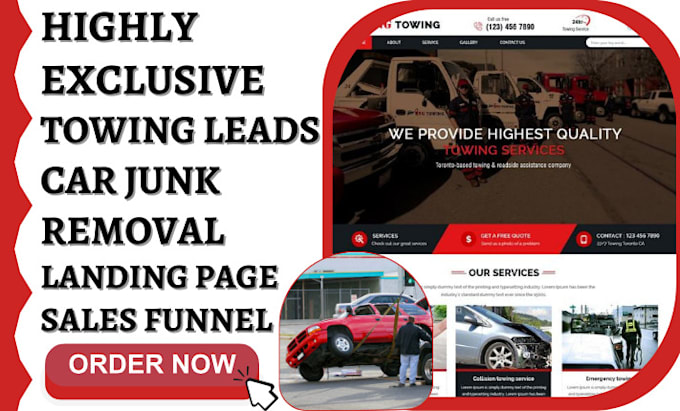 Gig Preview - Generate towing leads car junk removal road assistance landing page sales funnel