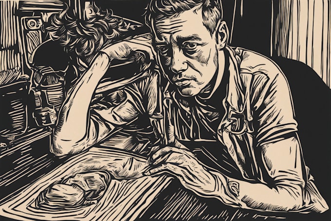 Gig Preview - Draw a custom portrait in linocut style