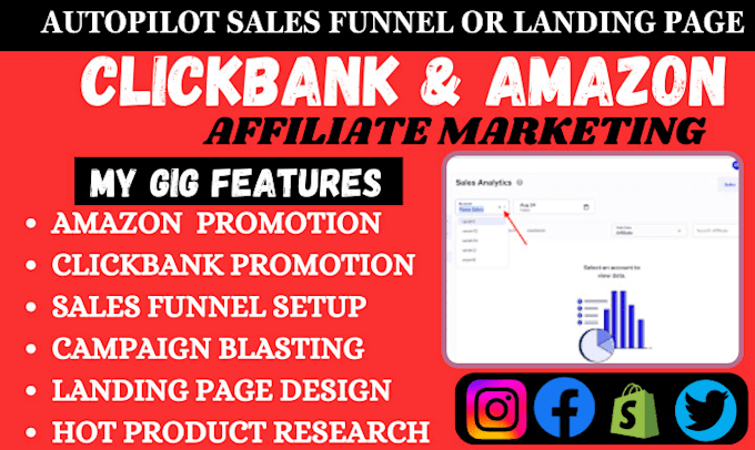 Gig Preview - Promote clickbank affiliate marketing, amazon affiliate sales funnel