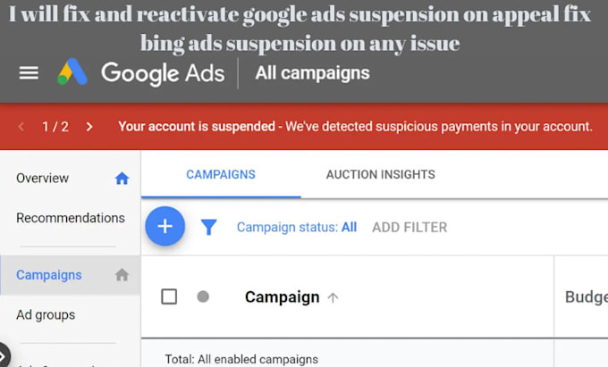 Gig Preview - Fix and reactivate google ads suspension issue on appeal, bing reinstatement