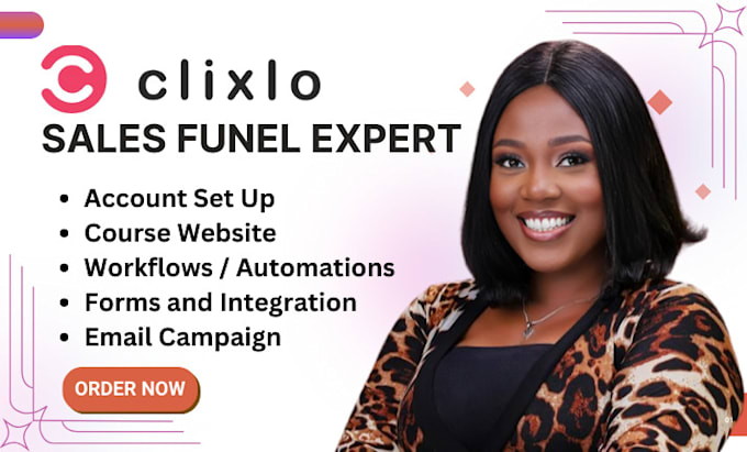 Gig Preview - Clixlo website clixlo automation, sales funnel, mailchimp set up gohighlevel