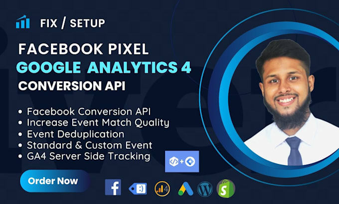 Gig Preview - Setup facebook pixel conversion API, google analytics 4 tracking  with GTM