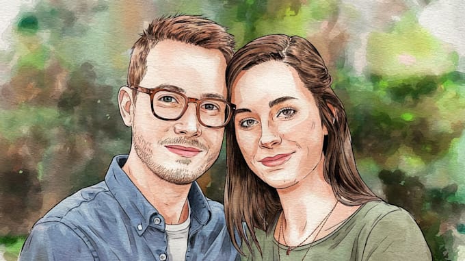 Gig Preview - Draw cute couple portrait watercolor illustration