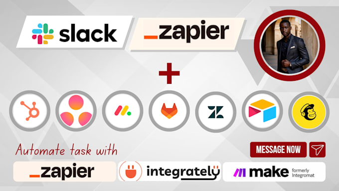 Gig Preview - Connect slack with hubspot mailchimp airtable zendesk asana using zapier or make