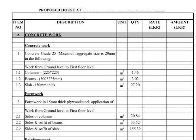 Bestseller - format boq for construction projects based on your specifications and quantities