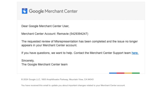 Bestseller - fix google merchant center suspension and misrepresentation