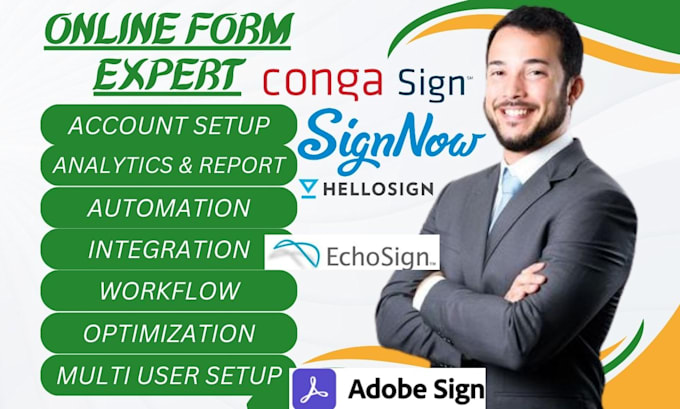 Gig Preview - Setup hellosign signnow adobe sign echosign conga sign docsketch coco sign